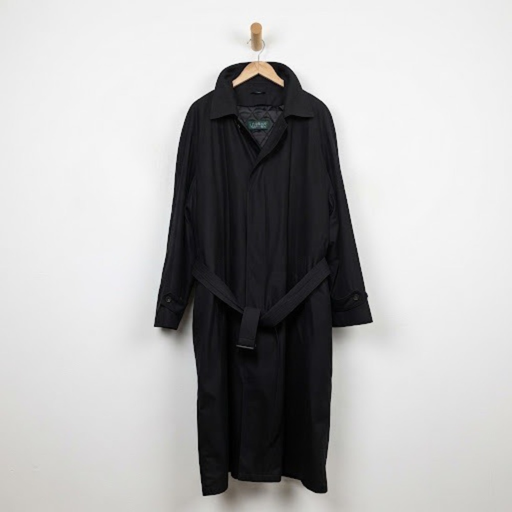 Dark Academia LRL Ralph Lauren Black Belted Trench Coat Overcoat 44L Old Money